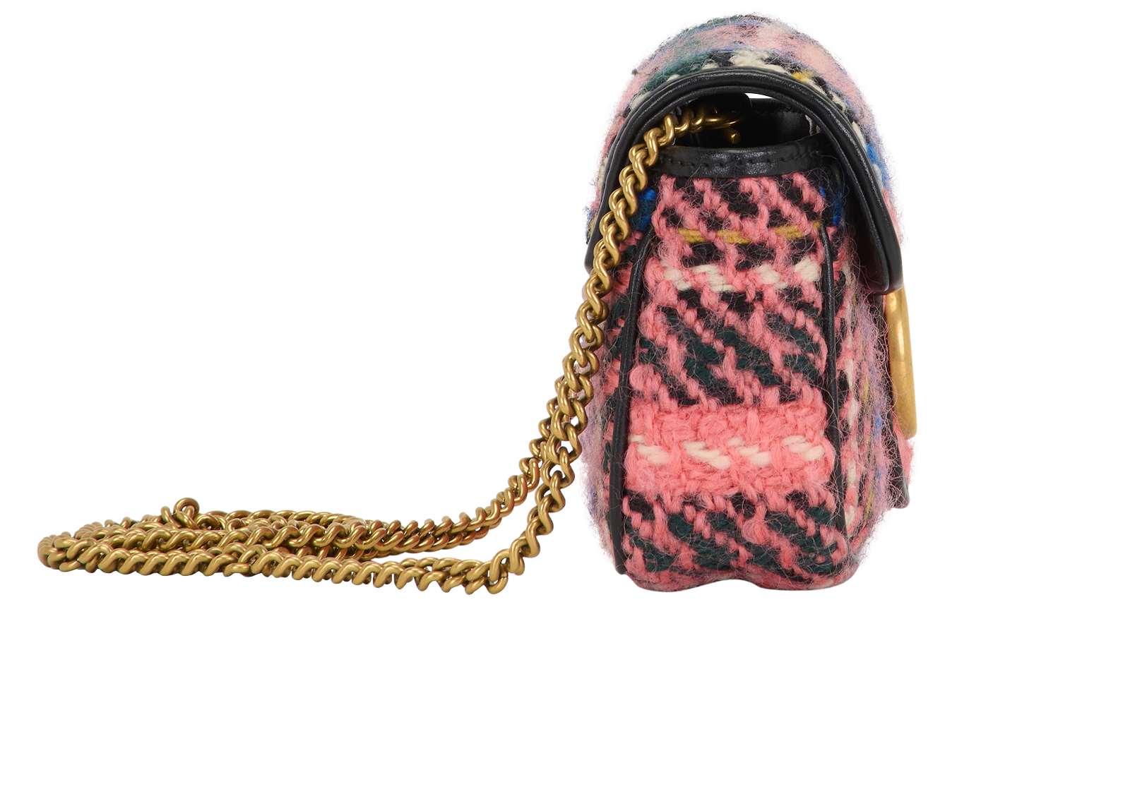 Tweed Mini Marmont, &pound;595, Handbags, Blue/Pink, Fabric/Leather/Tweed, Side view